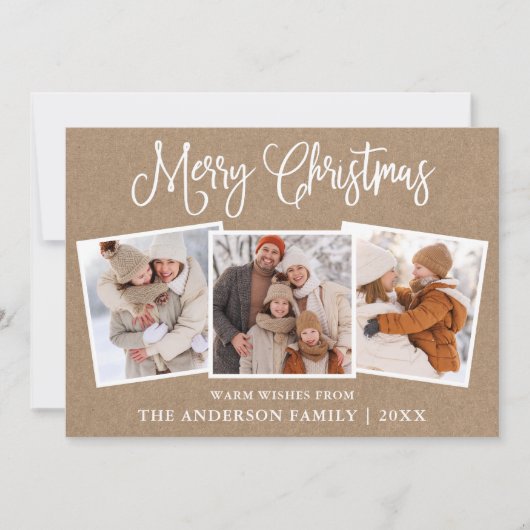 おもしろいモダン書道クリスマス3写真クラフト シーズンカード (正面)