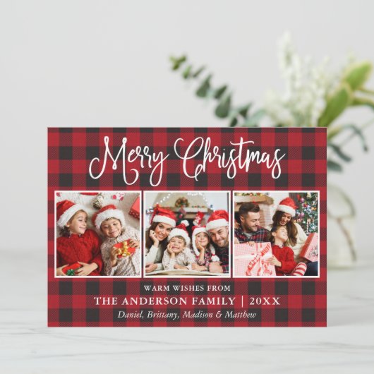 おもしろいモダン書道クリスマス3写真プレイド シーズンカード (スタンド正面)