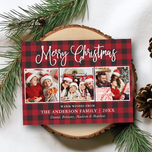 おもしろいモダン書道クリスマス3写真プレイド ポストカード