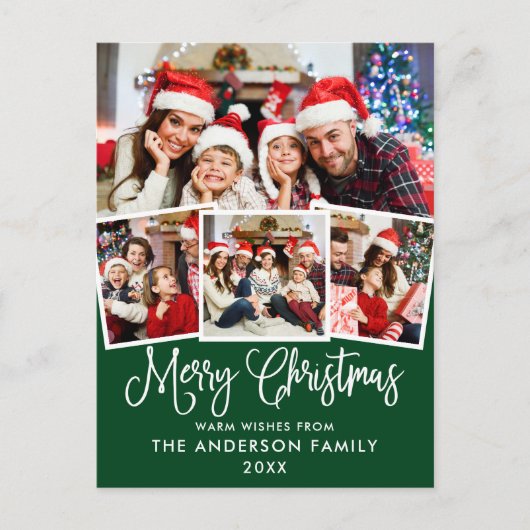 おもしろいモダン書道クリスマス4フォトグリーン ポストカード (正面)