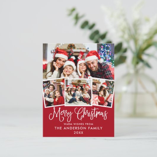 おもしろいモダン書道クリスマス4フォトレッド ポストカード (スタンド正面)