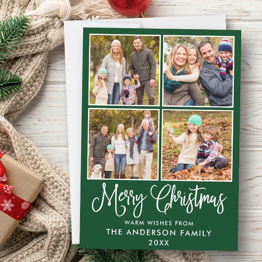 おもしろいモダン書道クリスマス4写真グリーン シーズンカード