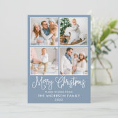 おもしろいモダン書道クリスマス4写真ブルー シーズンカード (スタンド正面)