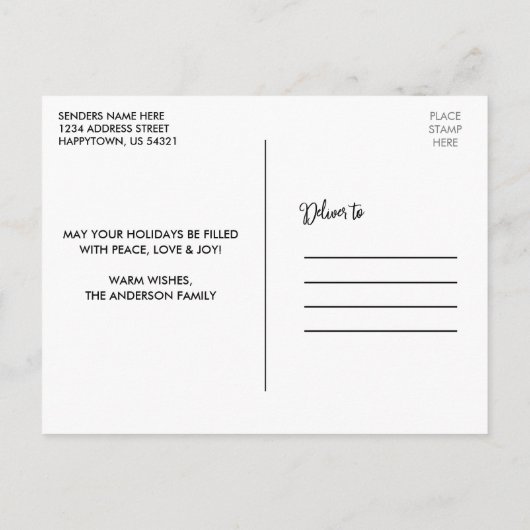 おもしろいモダン書道グリーン3フォトホリデー ポストカード (裏面)