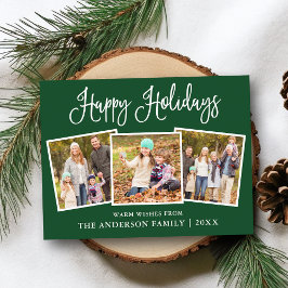 おもしろいモダン書道グリーン3フォトホリデー ポストカード