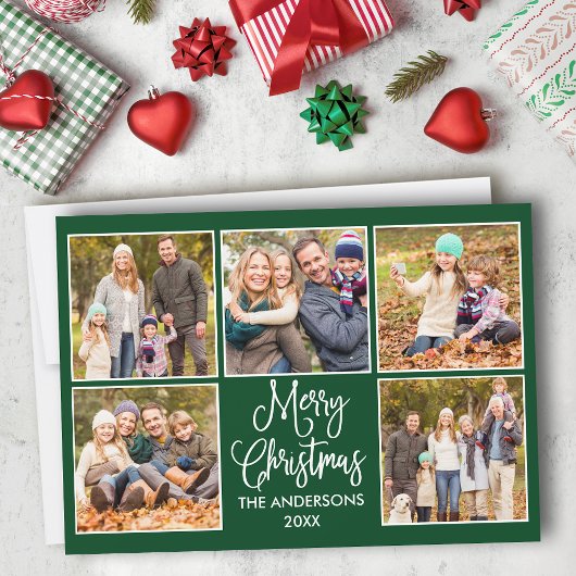 おもしろいモダン書道グリーン5写真クリスマス シーズンカード