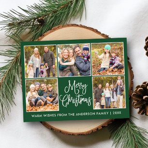 おもしろいモダン書道グリーン5写真クリスマス ポストカード