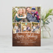 おもしろいモダン書道ハッピーホリデーズウッド4写真 シーズンカード (スタンド正面)