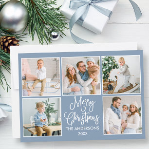 おもしろいモダン書道ブルー5写真クリスマス シーズンカード