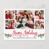 おもしろいモダン書道レッドホリー5フォトホリデー ポストカード (正面)