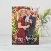 おもしろいモダン書道幸せな休日カップル写真 シーズンカード (スタンド正面)