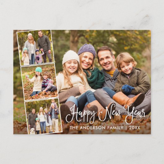 おもしろいモダン書道新年おめでとうの4枚の写真 ポストカード (正面)
