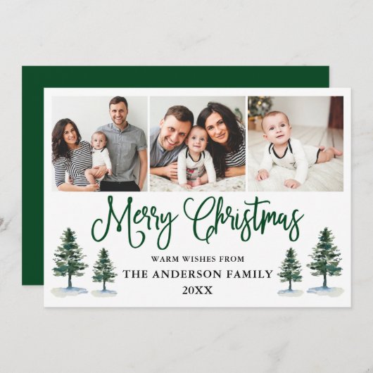 おもしろいモダン書道松写真クリスマスグリーン シーズンカード (正面/裏面)