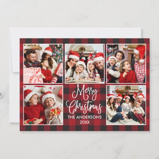 おもしろいモダン書道格子模様5写真クリスマス シーズンカード (正面)