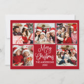 おもしろいモダン書道赤5写真クリスマス シーズンカード (正面)