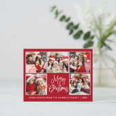 おもしろいモダン書道赤5写真クリスマス ポストカード (スタンド正面)