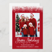 おもしろいモダン書道雪トッピング写真赤 シーズンカード (正面/裏面)