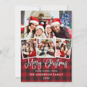 おもしろいモダン書道4写真クリスマスレッドプレイド シーズンカード (正面)