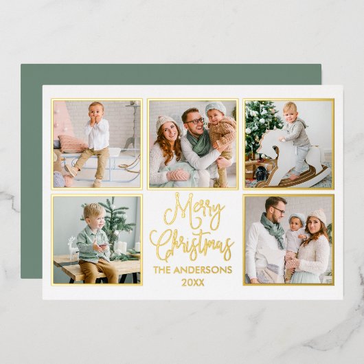 おもしろいモダン書道5フォトセージ緑の金ゴールド 箔シーズンカード (正面/裏面)