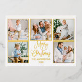 おもしろいモダン書道5写真ほこりっぽい青金ゴールド 箔シーズンカード (正面)