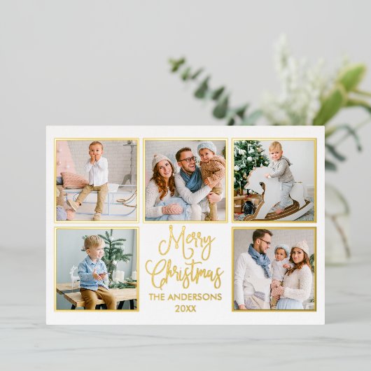 おもしろいモダン書道5写真ほこりっぽい青金ゴールド 箔シーズンカード (立ち正面)