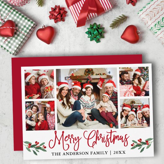 おもしろいモダン書道5写真クリスマスレッド シーズンカード