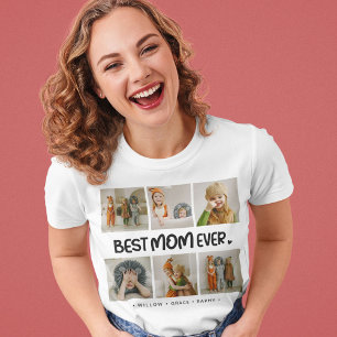 おもしろいモダン最高の「MOM EVER」 6枚の写真 Tシャツ