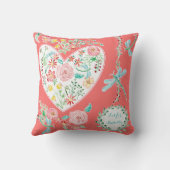 おもしろいモダン水彩フローラハートトンボアート クッション (裏面)