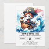 おもしろいモダン海賊版誕生日 招待状 (正面/裏面)