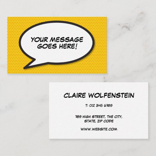 おもしろいモダン漫画ブックの音声バブルメッセージ 名刺 (正面/裏面)