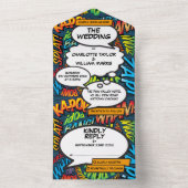 おもしろいモダン漫画ブックタイプ結婚ログラフィー オールインワン招待状 (内側)