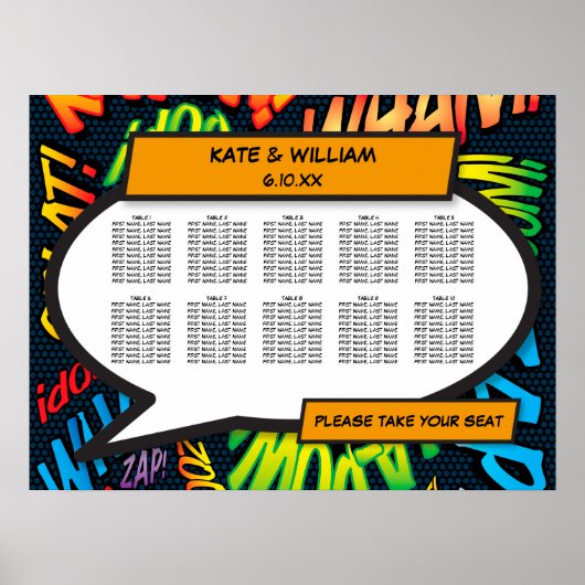 おもしろいモダン漫画ブック結婚の座席表 ポスター (正面)