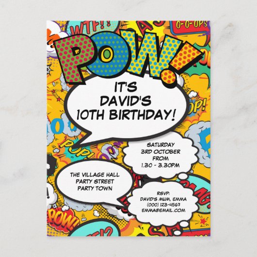 おもしろいモダン誕生会漫画書 インビテーションポストカード (正面)