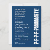 おもしろいモダン誕生日ネイビーブルーホワイトレッドテンプレート 招待状 (正面)