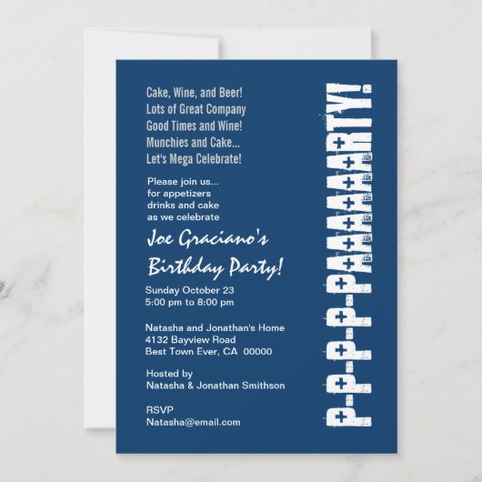 おもしろいモダン誕生日ネイビーブルーホワイトレッドテンプレート 招待状 (正面)
