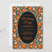 おもしろいモダン誕生日パーティー招待オレンジ 招待状 (正面)