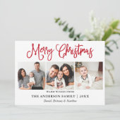 おもしろいモダン赤い書道クリスマス3枚の写真 シーズンカード (スタンド正面)