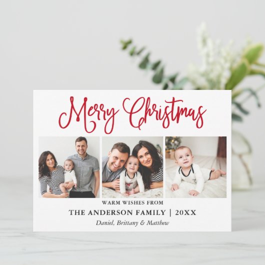 おもしろいモダン赤い書道クリスマス3枚の写真 シーズンカード (スタンド正面)
