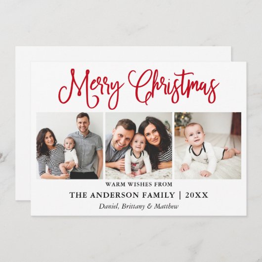 おもしろいモダン赤い書道クリスマス3枚の写真 シーズンカード (正面/裏面)