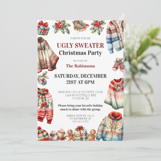 おもしろいモダン醜いセーター事務所クリスマスパーティー 招待状 (スタンド正面)