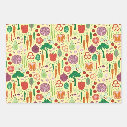おもしろいモダン野菜パターン ラッピングペーパーシート (正面2)