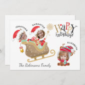 おもしろいモダン3写真サンタファミリークリスマス シーズンカード (正面/裏面)