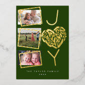 おもしろいモダン3枚のフォトグリー喜びクリスマス 箔シーズンカード (正面)