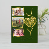 おもしろいモダン3枚のフォトグリー喜びクリスマス 箔シーズンカード (立ち正面)