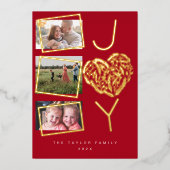 おもしろいモダン3枚の写真赤い喜びクリスマス 箔シーズンカード (正面)