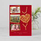 おもしろいモダン3枚の写真赤い喜びクリスマス 箔シーズンカード (立ち正面)