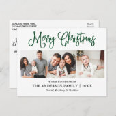 おもしろいモダン・グリーン・カリグラフィ・クリスマス3枚 ポストカード (正面/裏面)