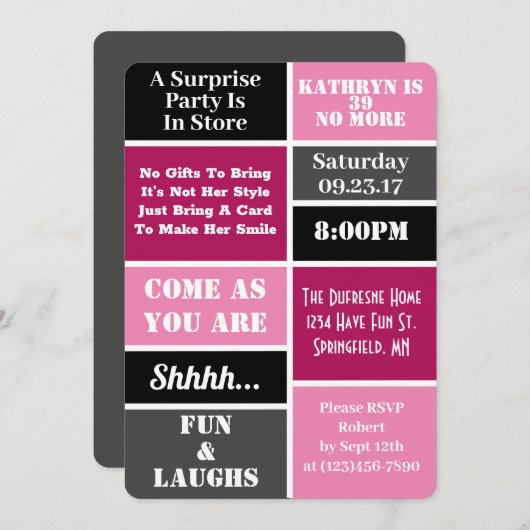 おもしろいモダン&サプライズバースデーパーティII 招待状 (正面/裏面)