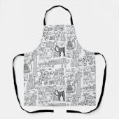 おもしろいモダン・白猫・子猫 エプロン (正面)