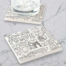 おもしろいモダン・白猫・子猫 ストーンコースター